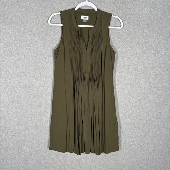 Old Navy Dress Medium Flowy Pintuck Swing Peasant Academia Army Olive Popover - Picture 1 of 10